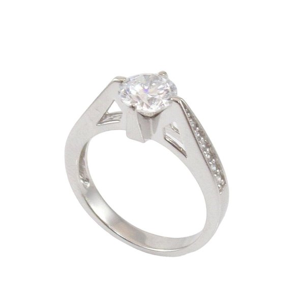 Sterling Silver Clear CZ Wedding Engagement Ring Size 8 - Picture 2 of 5